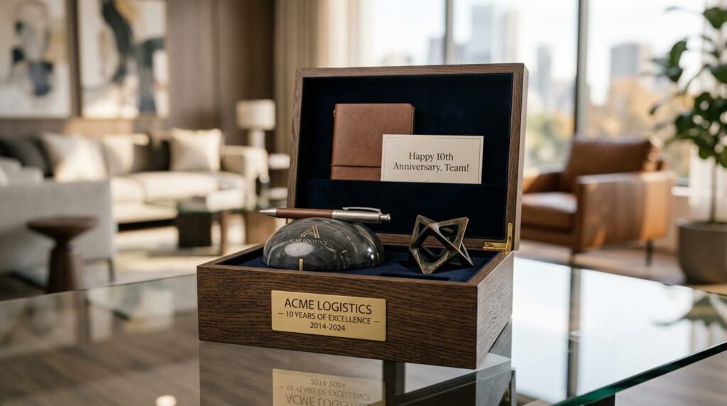 Close-up of an elegant hand-crafted anniversary gift box con