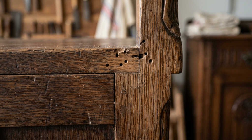 Close-up macro photograph of wood grain texture on vintage f