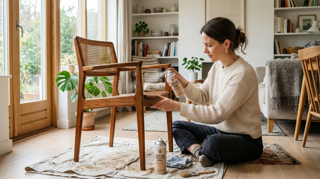 Lifestyle photograph of a woman carefully inspecting and pro
