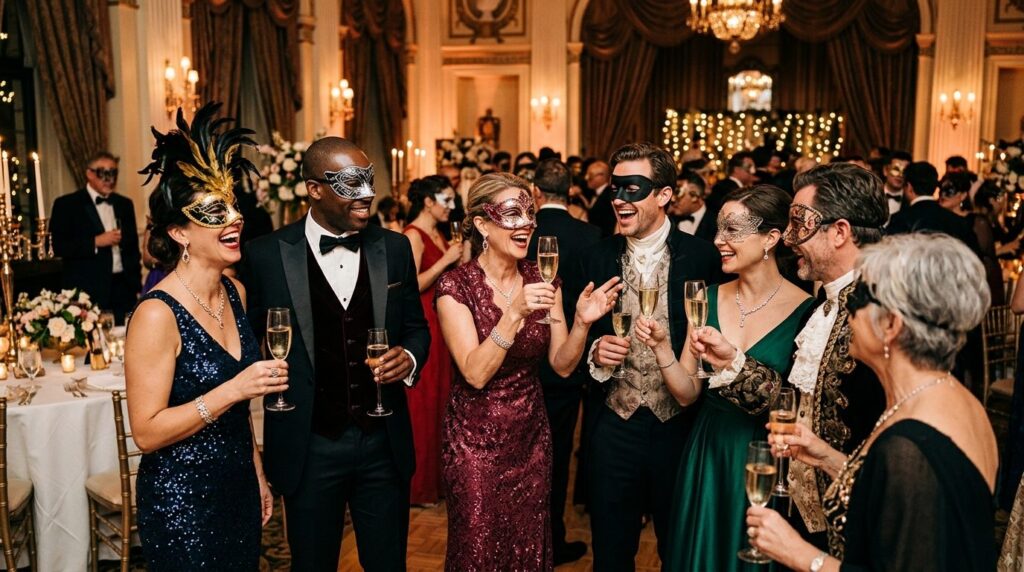 Professional lifestyle photograph of a diverse group of eleg