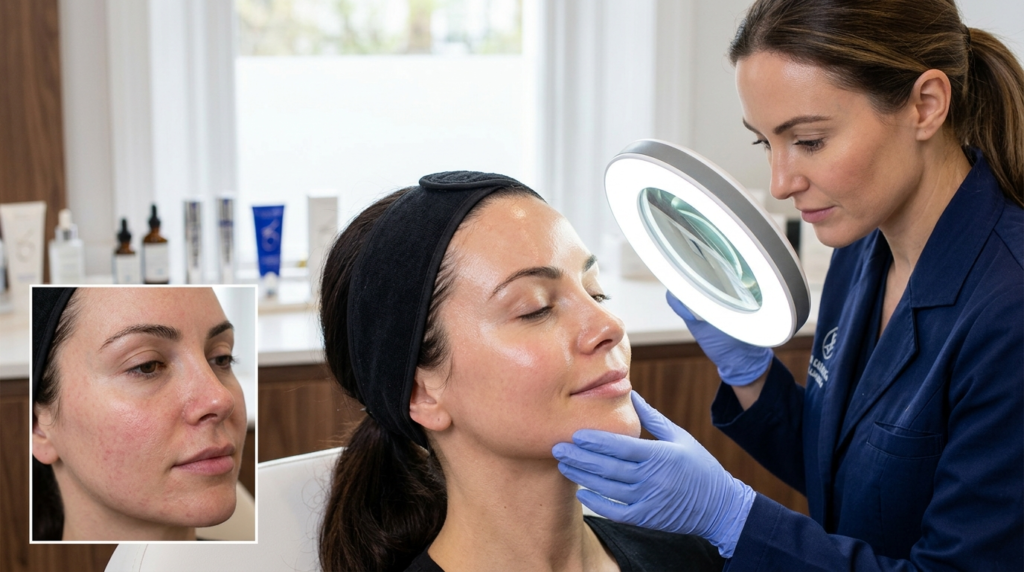 Close-up of healthy glowing skin after professional treatmen
